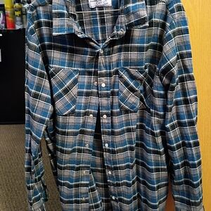 Haband Casual Joe Teal and Black Plaid Shirt